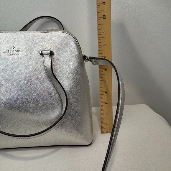 NWT Kate Spade Medium Dome Crossbody Bag Silver Leather NEW - Picture 8 of 10